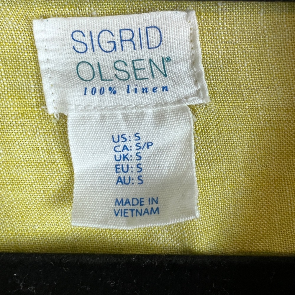 Sigrid Olsen Womens 100% Linen Tunic Top Chartreuse Yellow Button Tab Sleeve S - Picture 6 of 10
